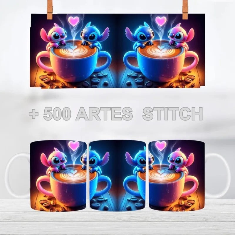Kit Artes Sublimação Canecas Stitch + De 500 Estampas 2d 3d