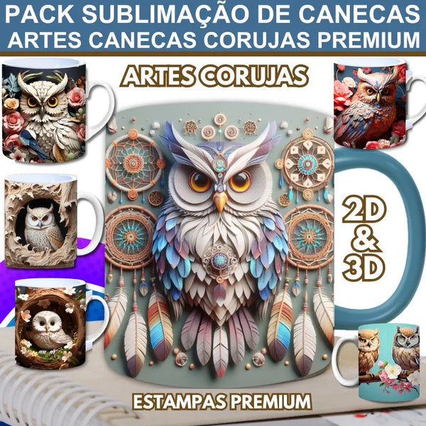 Pack Artes Corujas Sublimação De Canecas + 12 Clip-arts