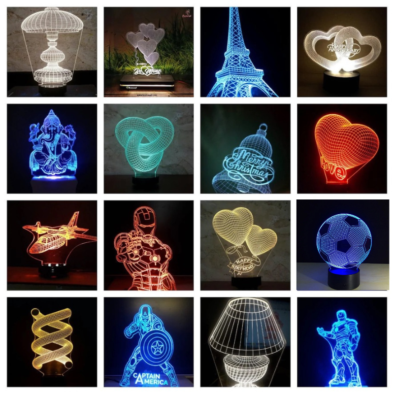 Pack + 250 Vetores luz Acrílico Led 3D Corte Laser CNC