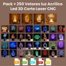 Pack + 250 Vetores luz Acrílico Led 3D Corte Laser CNC